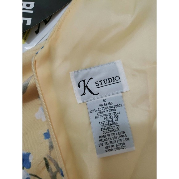 K Studio ~Woman Size 12~Yellow/Green Sheath Sleeveless Belted Dress Cotton NWT - Picture 12 of 12